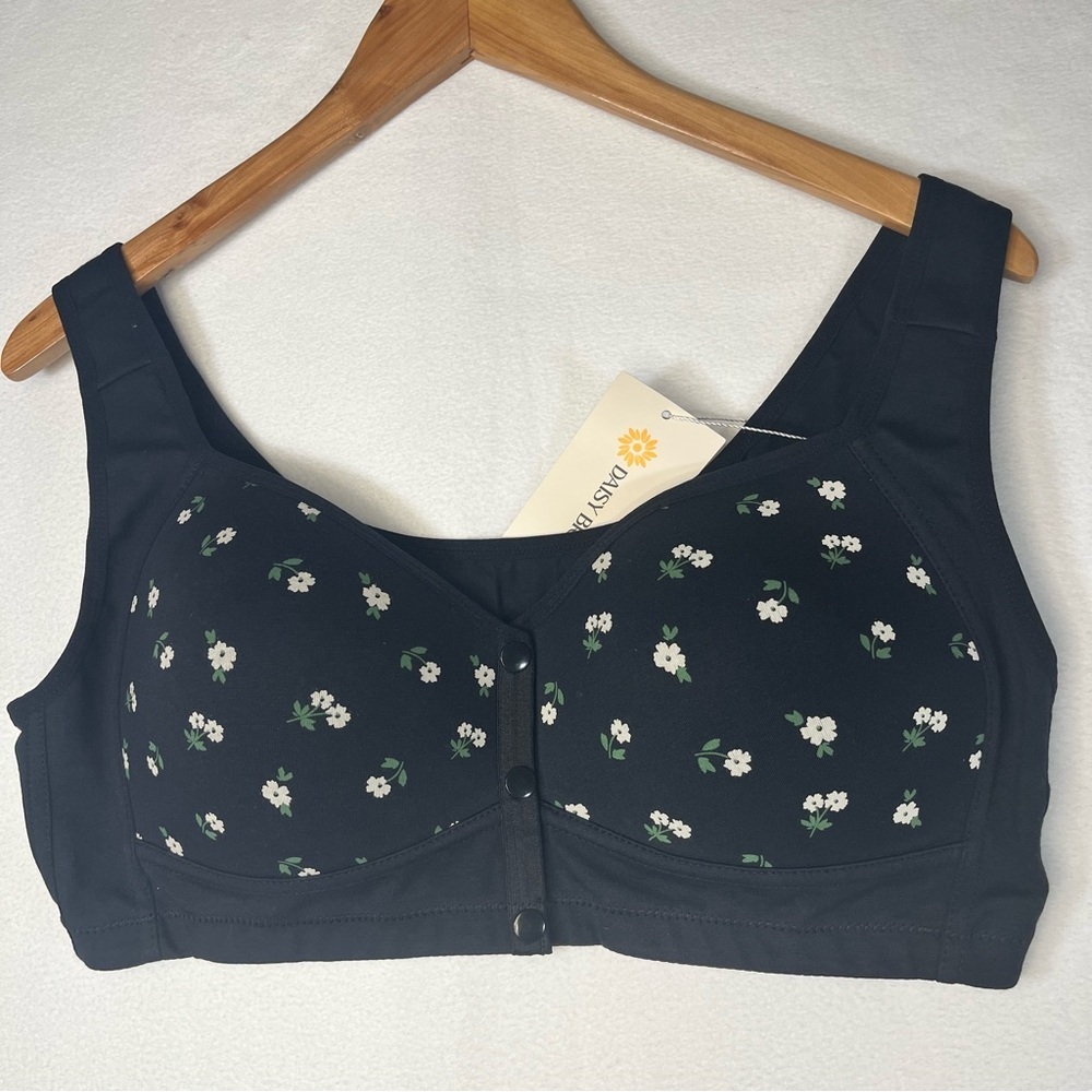 Daisy Bra Wireless Floral Snap Front Size 2XL